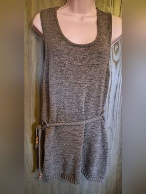 Vintage Tan Knit Boho Sleeveless Sweater Tunic Tank Top Marisa Christina L Tan